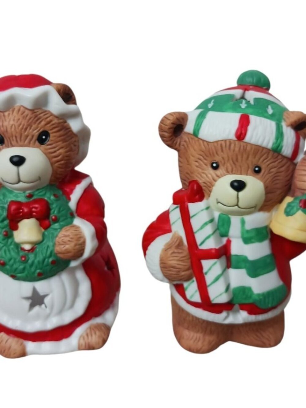 Vintage Christmas Bear Candle Holders Festive Holiday Decor Multicolor